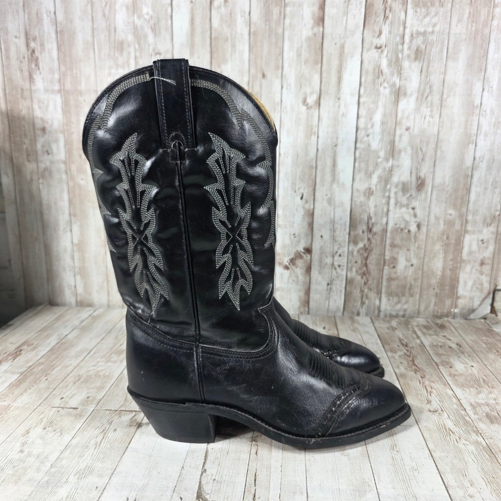 Texas Brand Mens Black Leather Western Cowboy Boots 7900 Made in USA Size 8.5 EE